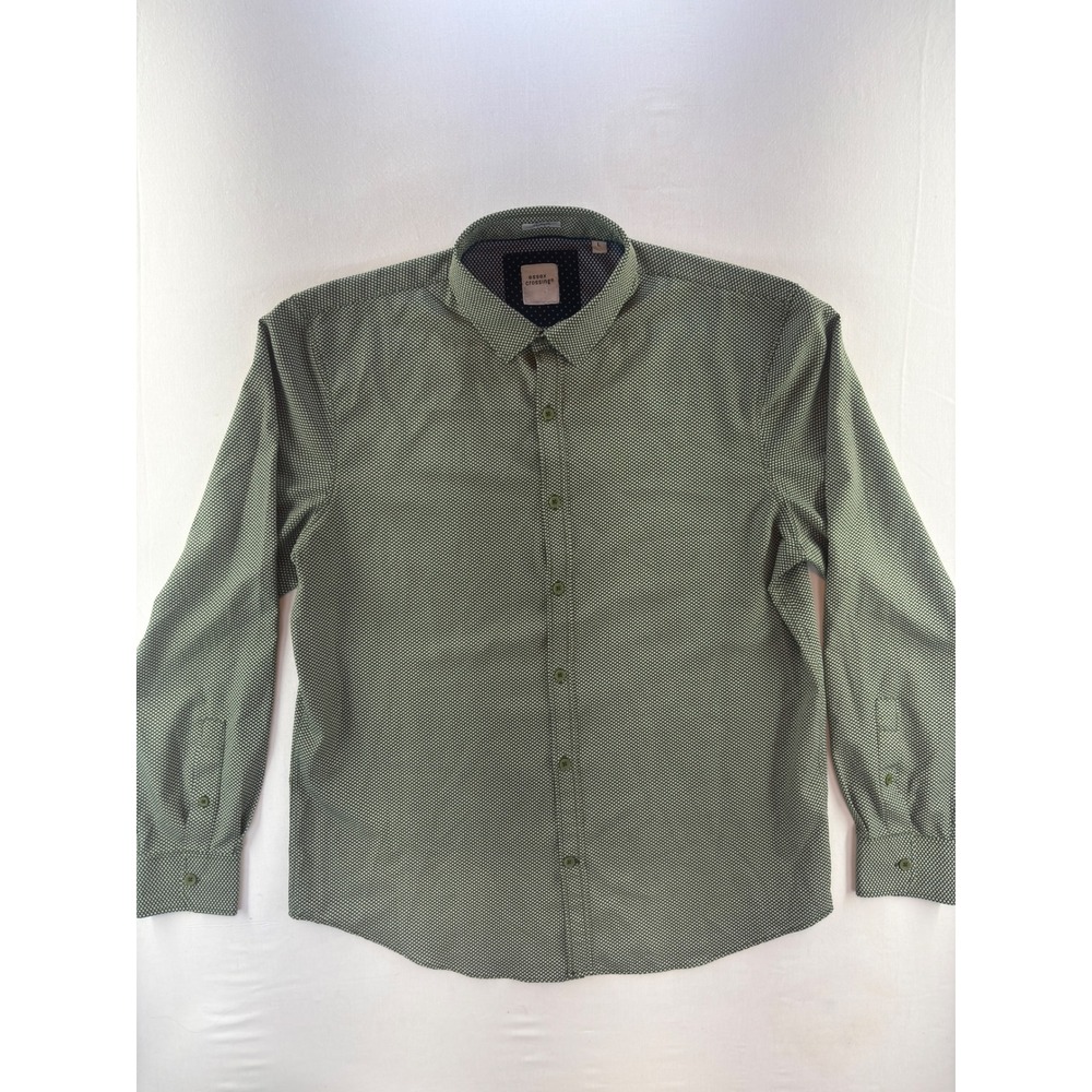 Essex Crossing Mens Large Green Geometric Print Stretch Long Sleeve Button Down